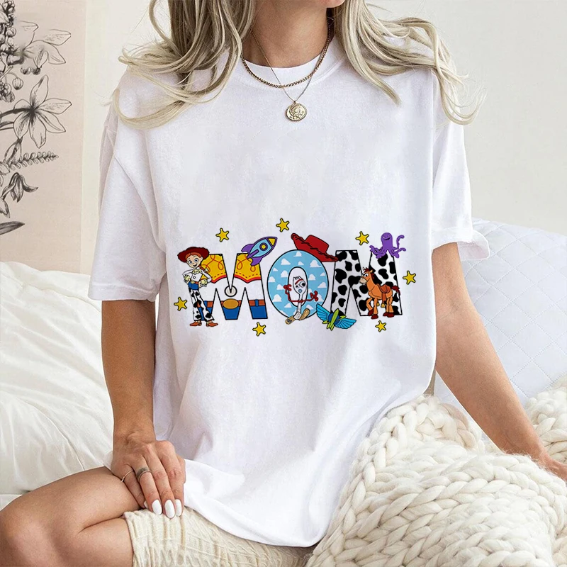 Disney Mom Jessie Toy Story Friends Printed Women's T-Shirt Pure Cotton Short Sleeve Casual Top Loose Clothing