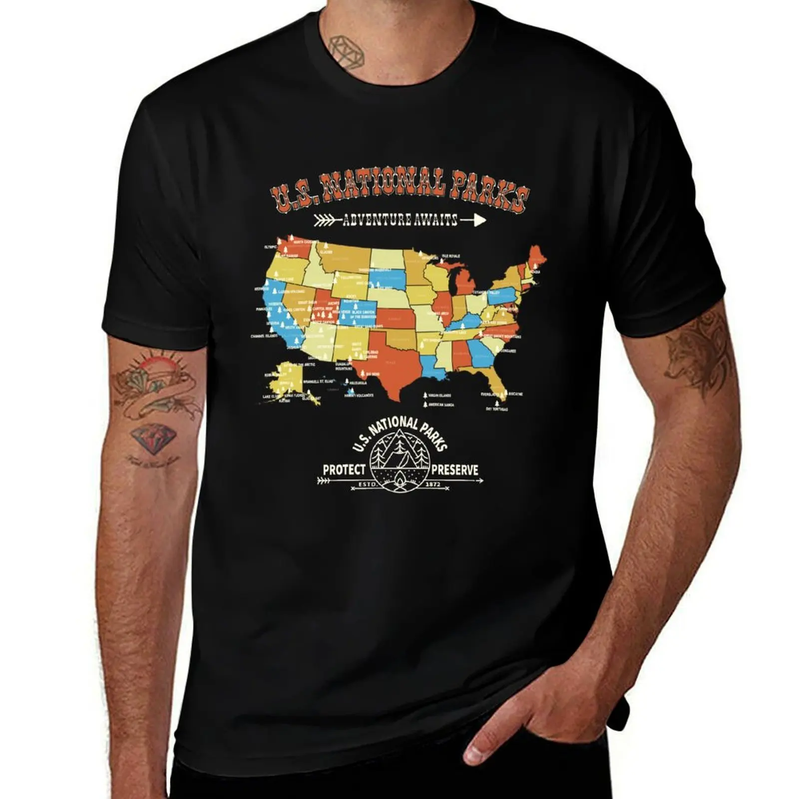 

All 63 National Parks Map - Vintage American Hiking Camping Gift T-Shirt t shirts for man graphic vintage T-Shirt