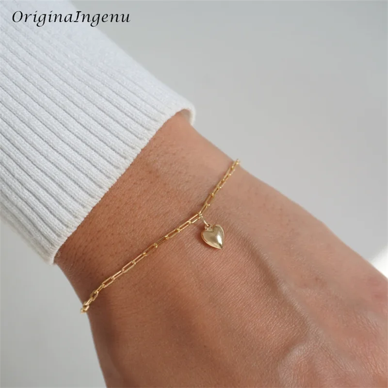 Gold Filled Heart-shaped Bracelet Handmade  Jewelry Boho Charms Bracelets Vintage Anklets for Women Bridesmaid Gift