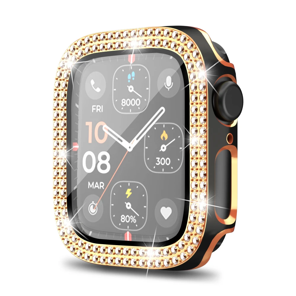 الماس غطاء ل أبل ساعة حالة 45 مللي متر 41 مللي متر 44 مللي متر 40 مللي متر 42 مللي متر 38 مللي متر الزجاج المقسى الوفير حامي الشاشة iWatch سلسلة 8 7 SE 6 5