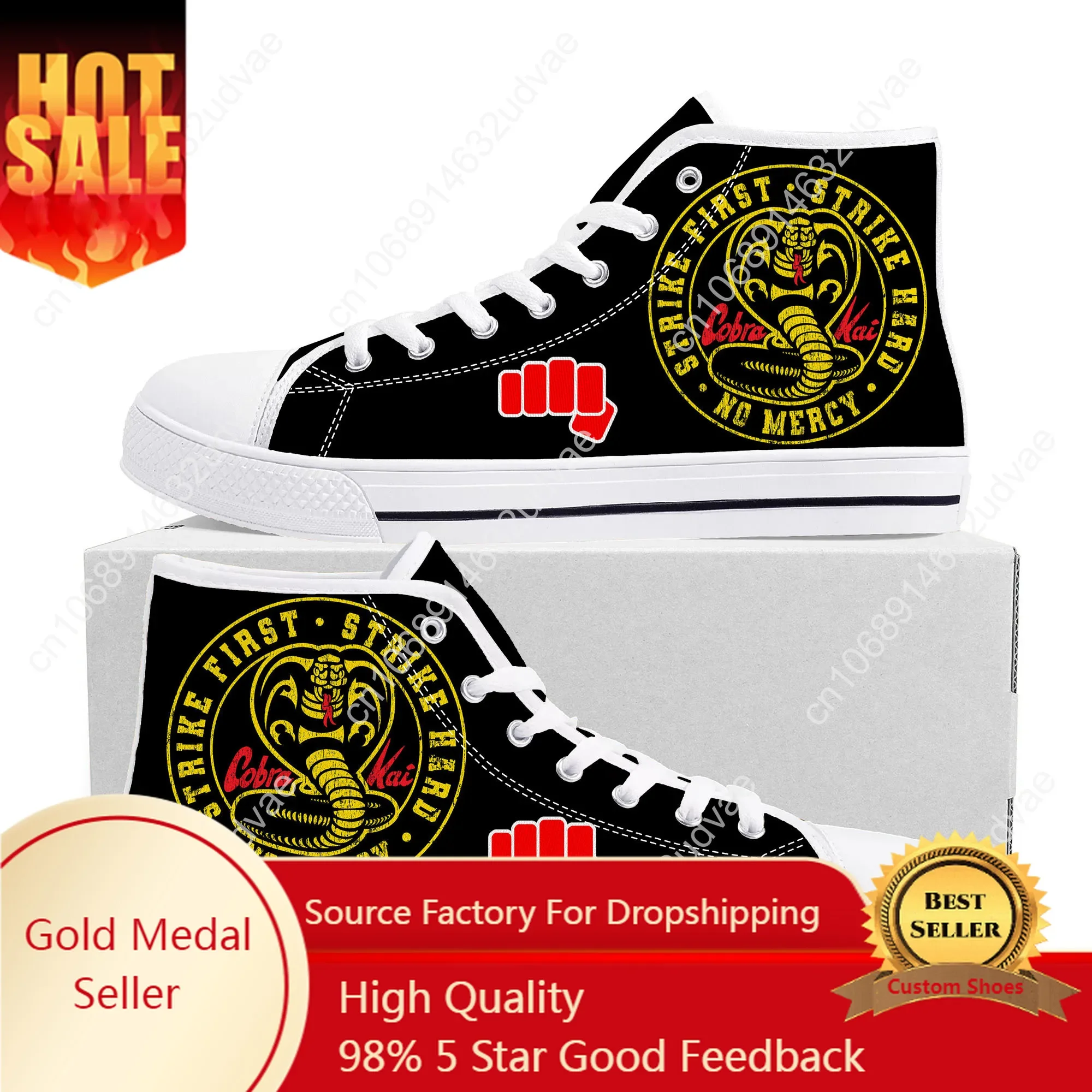 

Cobra Kai No Mercy Snake High Top Shoes Mens Womens Teenager Canvas Sneaker High Quality Casual Couple Sneakers Custom Shoe