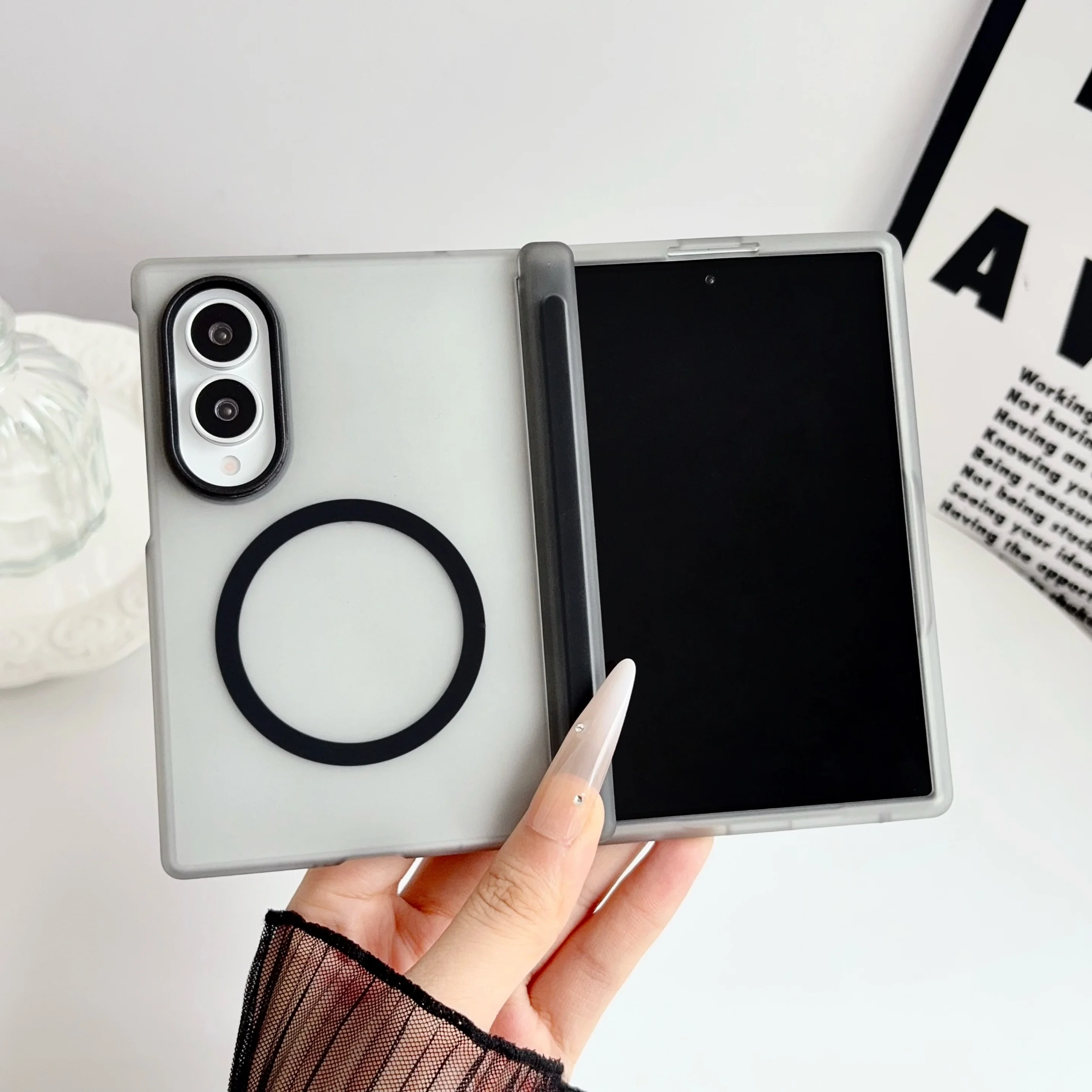 Magnetic phone case for Samsung Z Fold 8 with a skin-like feel, supports wireless charging, drop and scratch resistant