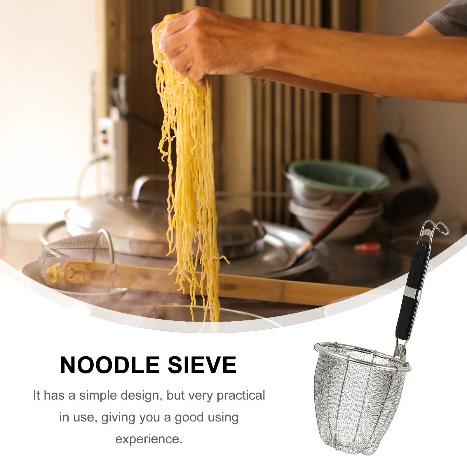 

Noodle Straining Basket Kitchen Sifter with Handle Practical Cooking Frying Noodle Sieve Handheld Sifter