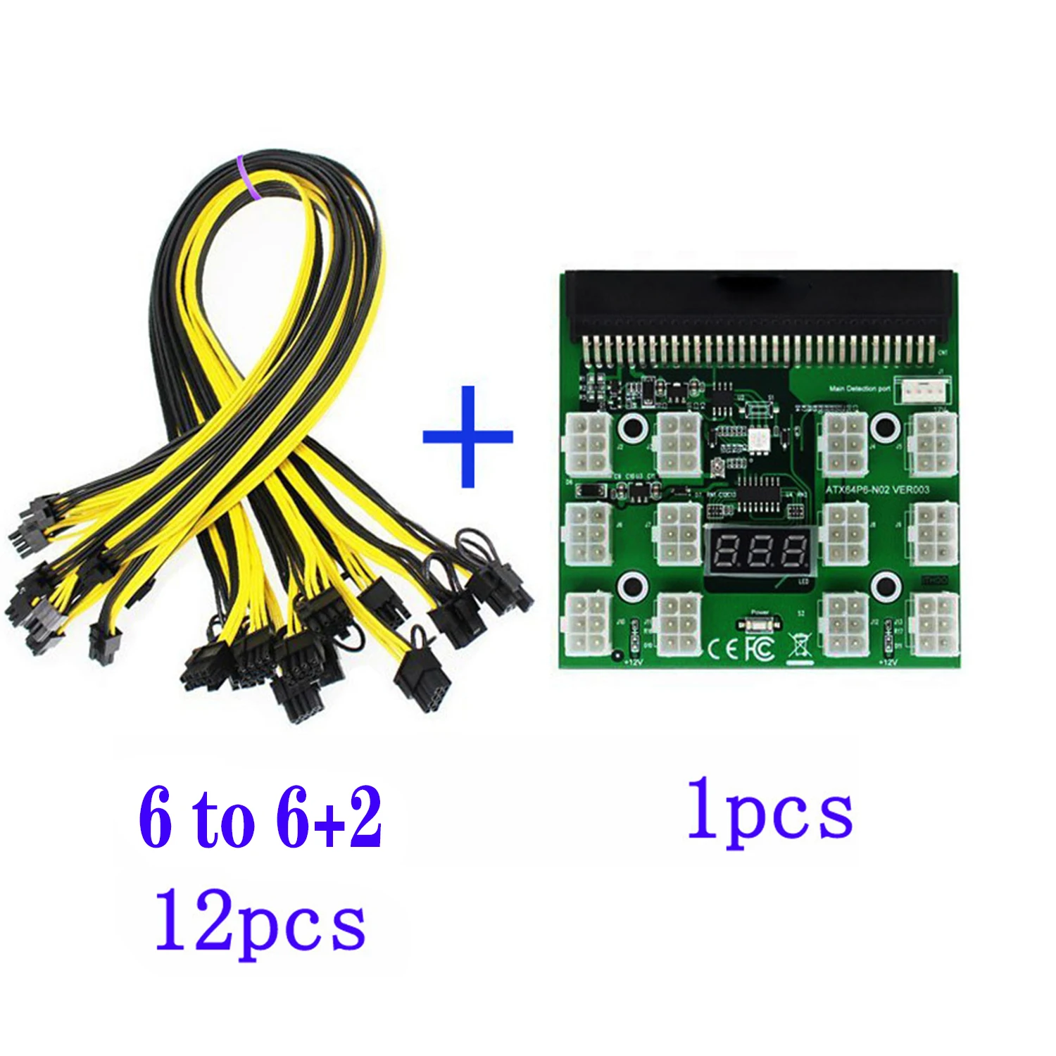 12V PCI-E 12 X 6 Pins Power Adapter Server Power Supply Breakout Board for HP 1200W 750W PSU Server GPU BTC Mining(12 X 6 Pin)