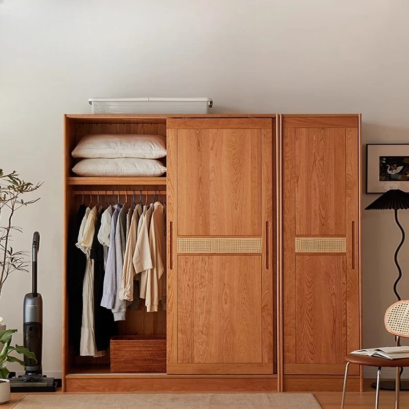 

Nordic solid wood wardrobe without auxiliary materials, coat room storage, cherry wood combined cabinet