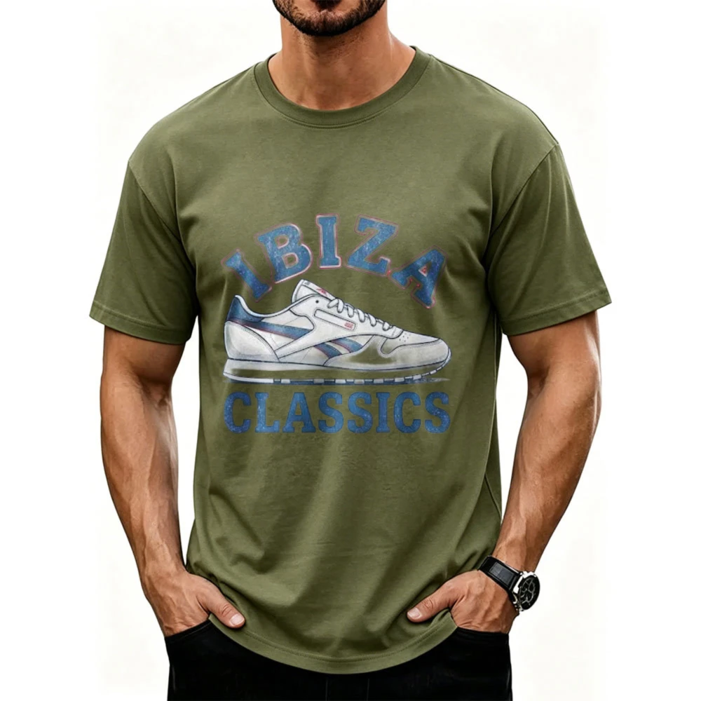 Vintage Distressed Ibiza Classics Sneaker Shoe Graphic Print Retro Sports Cotton T Shirt European Holiday Casual Daily Wear Top