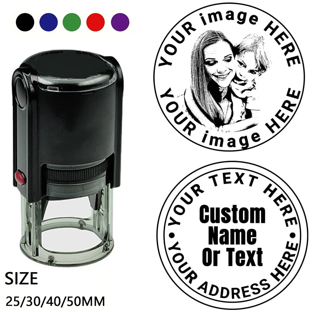 

Round Self-Inking Stamp with Custom Logo/Text - Self-Inking Wax Seal Stamp for Instant Ink Refills, Portable Rubber Stamp Suitab