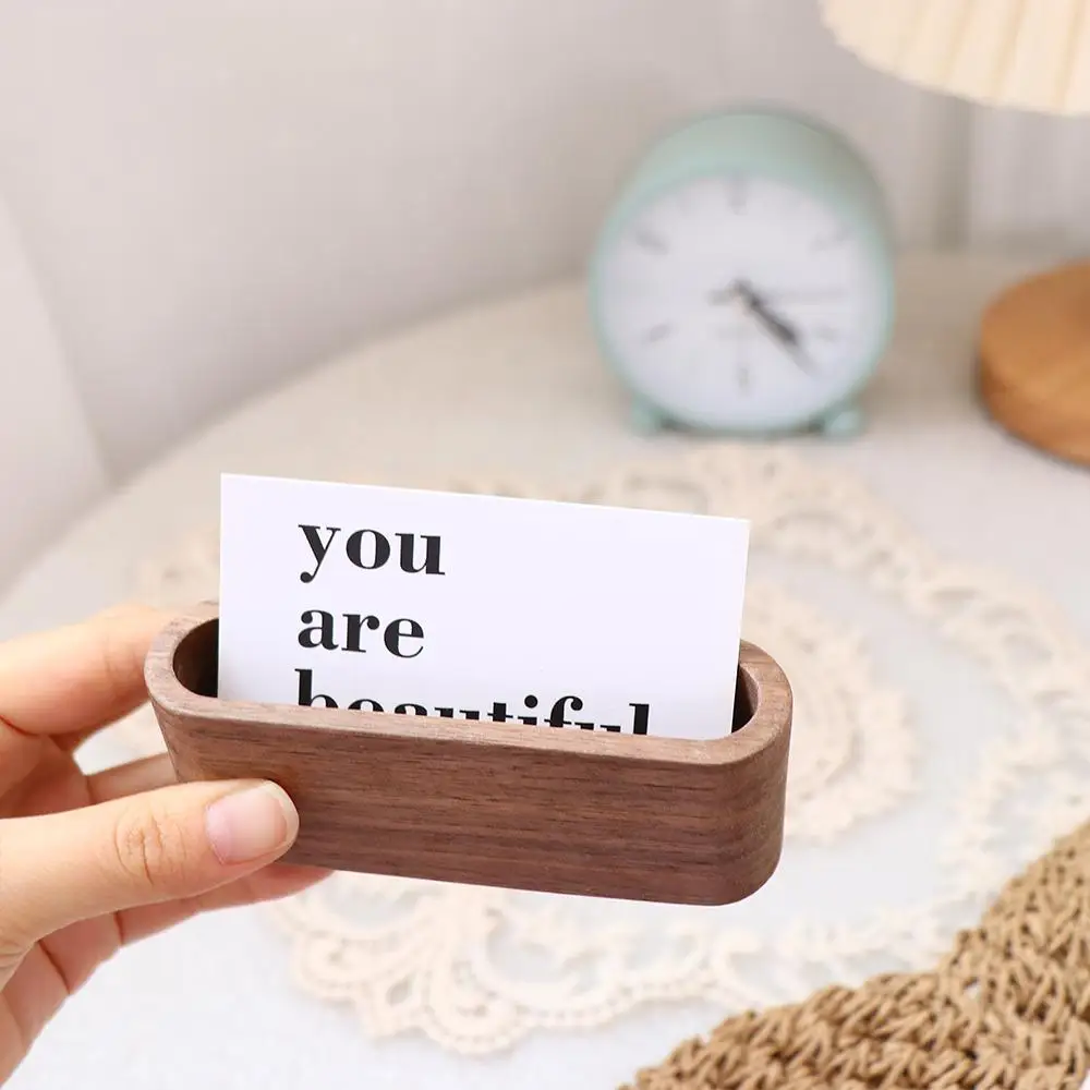 High Quality Solid Wood Business Card Box with Pen Holder Business Card Base Stand Logo Advertising Card Holder Desktop Storage