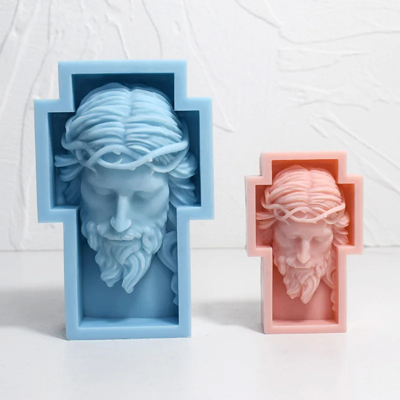 DIY Jesus Maria Statue Candle Mold Cross Jesus Sculpture Resin Gypsum Silicone Molds Home Luxury Decoration Gift Wax Mold