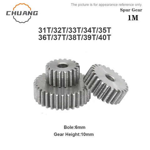 1 M 스퍼 기어 탄소강 소재 원통형 기어 변속기 액세서리 31T/32T/33T/34T/35T/36T/37T/38T/39T/40Teeth SC45 #