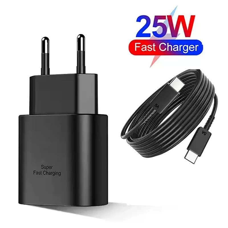 

Сверхбыстрое зарядное устройство USB C PD мощностью 25 Вт, сетевой адаптер USB C, кабель для быстрой зарядки USB C - Type C для Samsung Galaxy S22 S21 S20 Note10