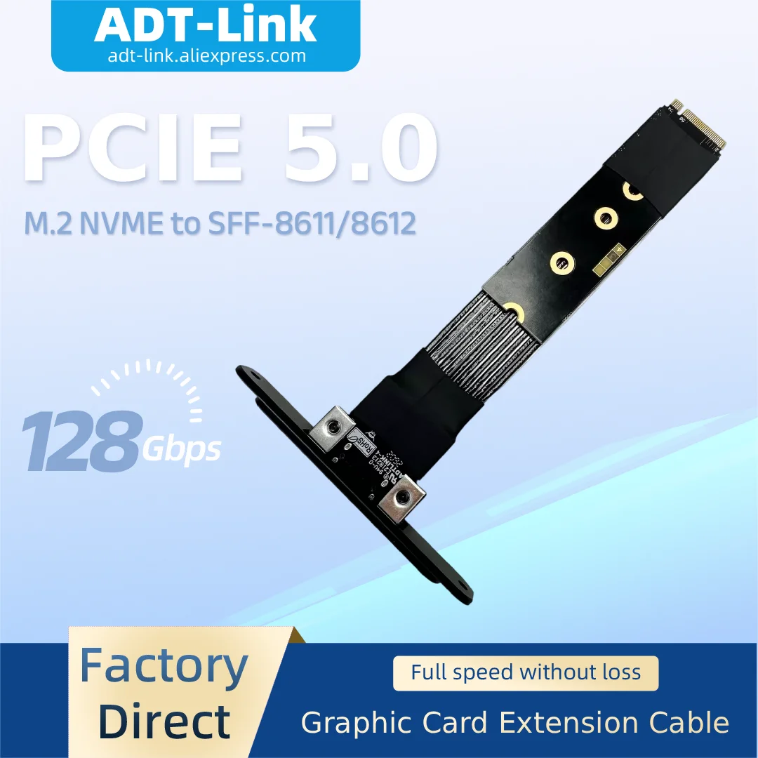ADT-Link PCIe 5.0 x4 128Gbps OCuLink NUC Riser Adapter Graphics Card External M.2 NVMe to SFF-8611/8612 Extension Cable