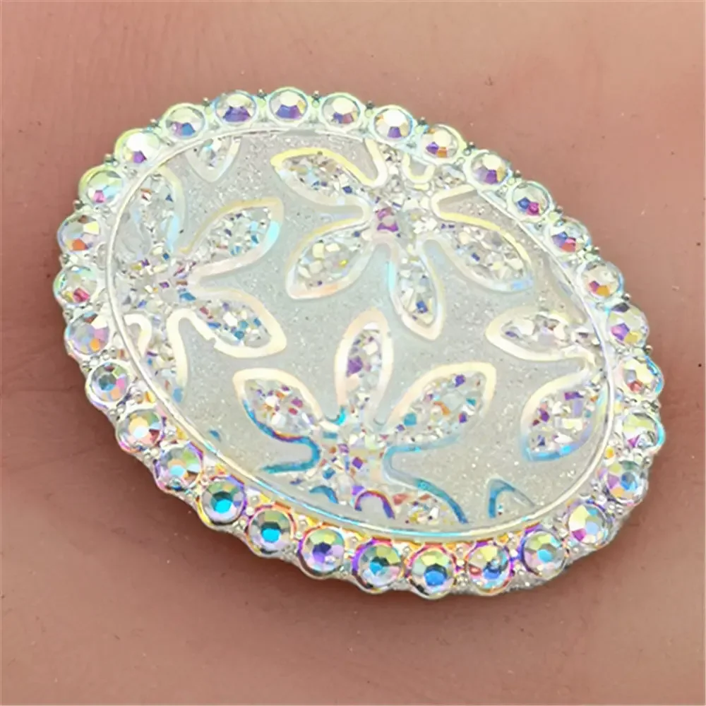 8PCS MIX 30mm*40mm AB Resin Oval flower Flatback Rhinestone Wedding Crafts DIY