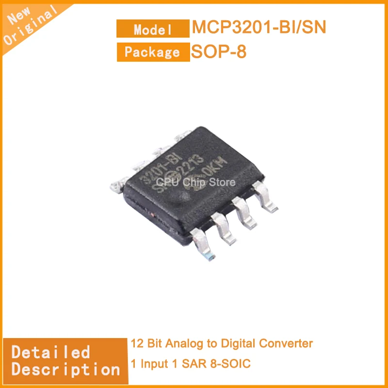 5Pcs/Lot  New Original  MCP3201-BI/SN  MCP3201 12 Bit Analog to Digital Converter 1 Input 1 SAR 8-SOIC