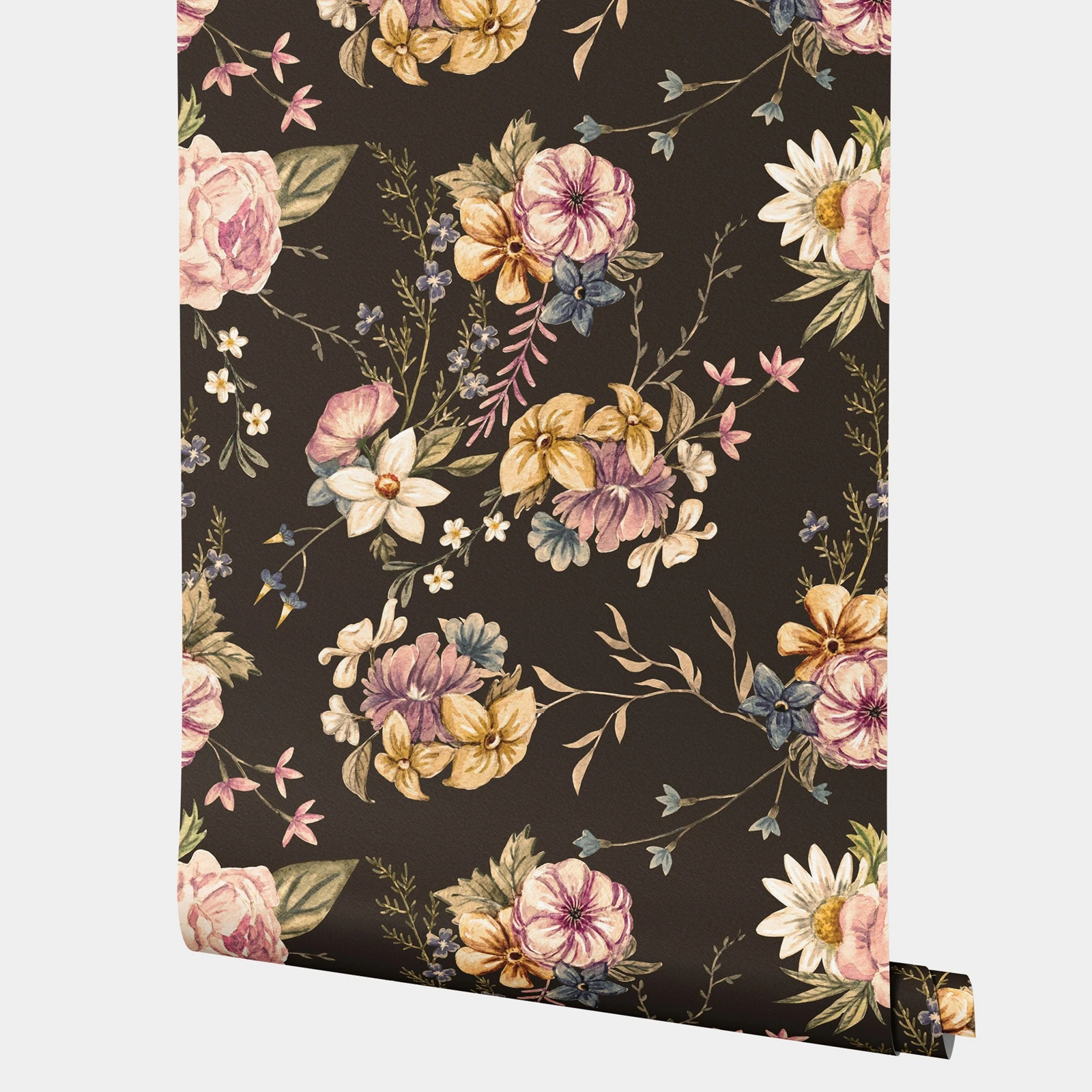 Vintage Flower Wallpaper,Floral In Dark Back Bedroom Sticker Wallpaper, Colliding Color Decoration Wallpaper For Home,50CM*300CM