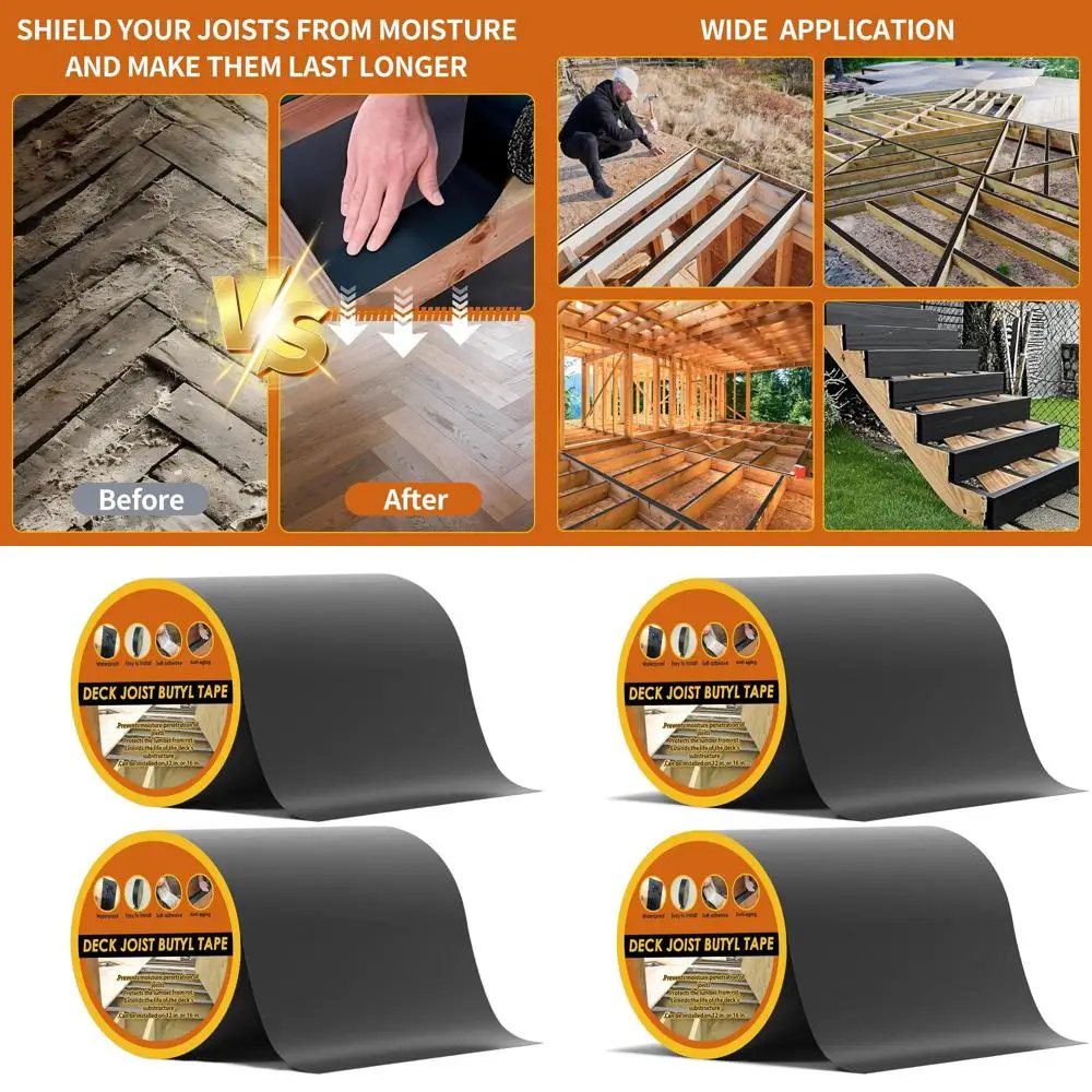 

6 x 50' Waterproof Self-Adhesive Joist Tape for Deck Joists, Weather Resistant and Anti-Corrosion Protection