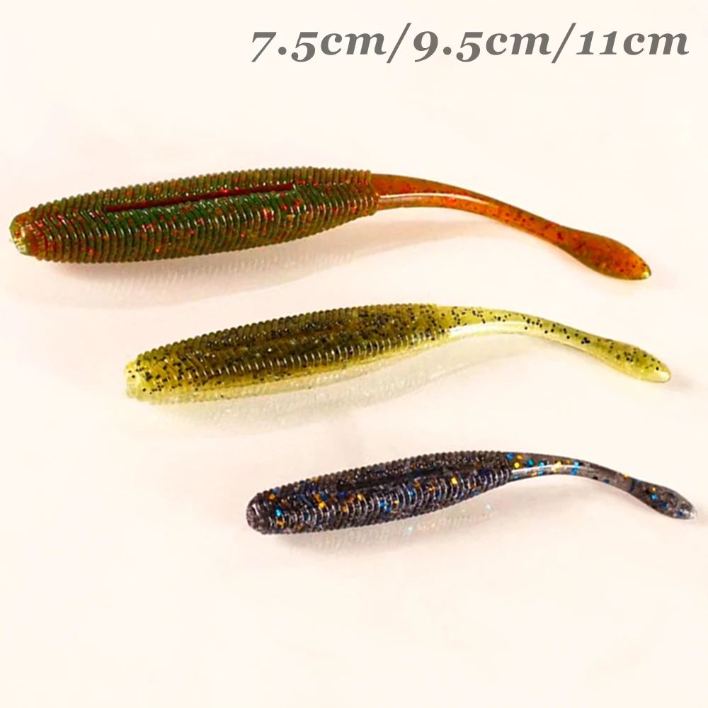 Soft Swimbait Shad Stick Worm Fishing Lure Bait Artificial Straight Tail Salted Jig Bass Pike Tackle