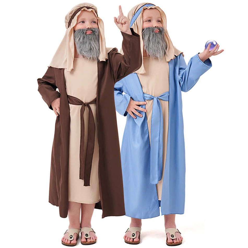 

Kids Cosplay Shepherd Elder Clothes Children Role Play Arab Grandpa Blue Brown Costume Boys Stage Performance Carnival Outfits