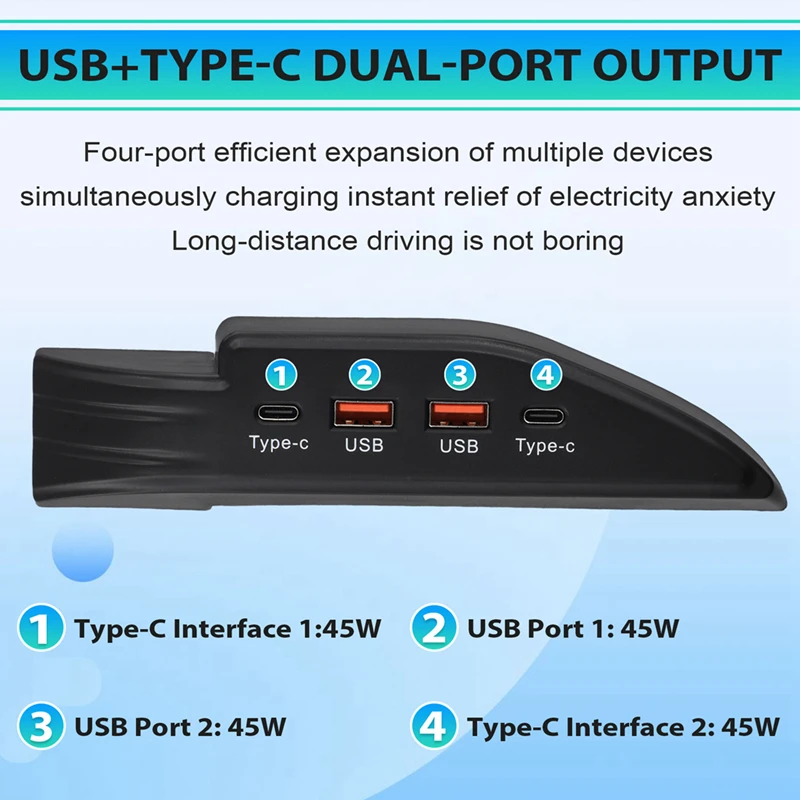 Car USB Type-C Splitter Adapter Fast Charger Shunt HUB Docking Station For Toyota Camry 18-23