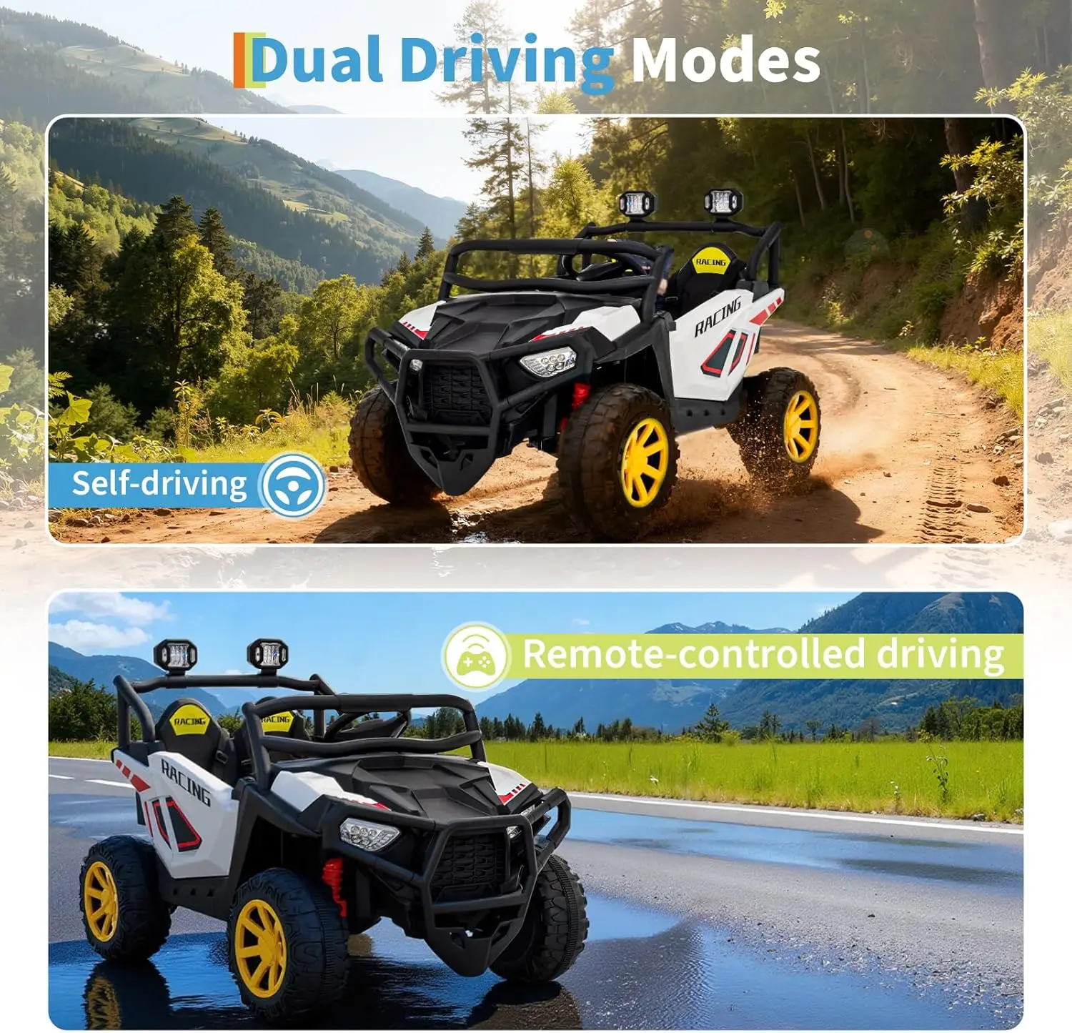 ألعاب ركوب 24 فولت للأطفال الكبار، سيارة UTV كهربائية بمقعدين مع جهاز تحكم عن بعد، تعليق 4 عجلات، مصباح أمامي LED، ركوب على الشاحنة #6