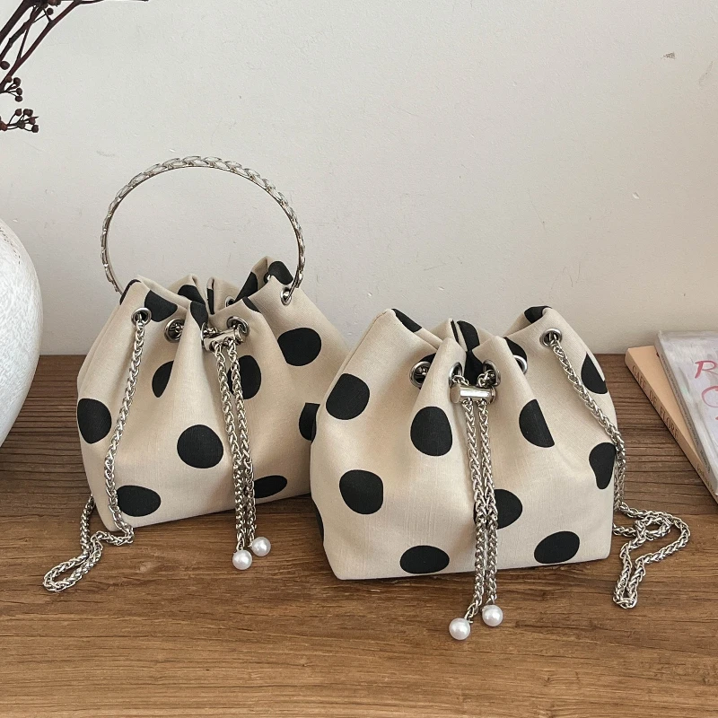 

Fashion New Polka Dot Canvas Crossbody Bag for Women Mini Commute Water Bottle Shape Shoulder Bag Casual Simple Coin Phone Bag