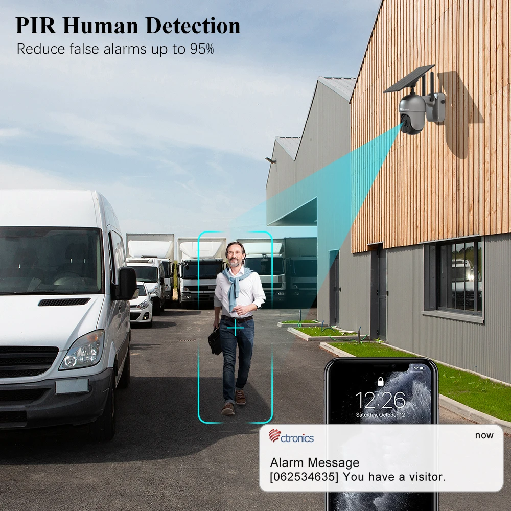 Ctronics Solar Panel Wireless Camera WiFi 4G CCTV Outdoor Battery IP Camera Human Detection 360 PTZ Color Night Vision 4MP 1080P