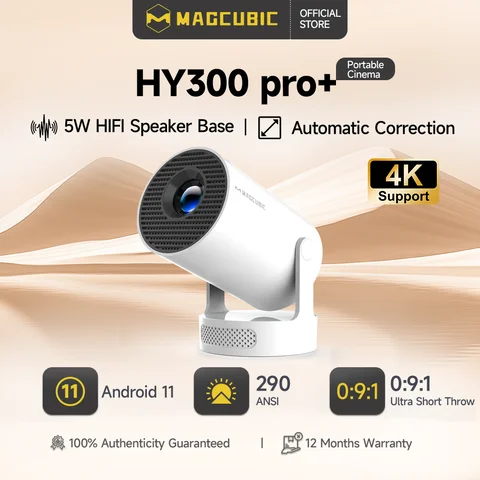 Magcubic HY300 Pro + 울트라 프로젝터 4K 720P 휴대용 프로젝터, WiFi 6 BT5.4 자동 수직 키스톤 5W 스피커 180 회전
