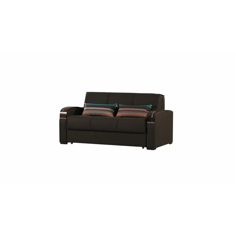 PrimeNest SlumberCore Collection Upholstered Convertible Loveseat with Storage, Brown-PU