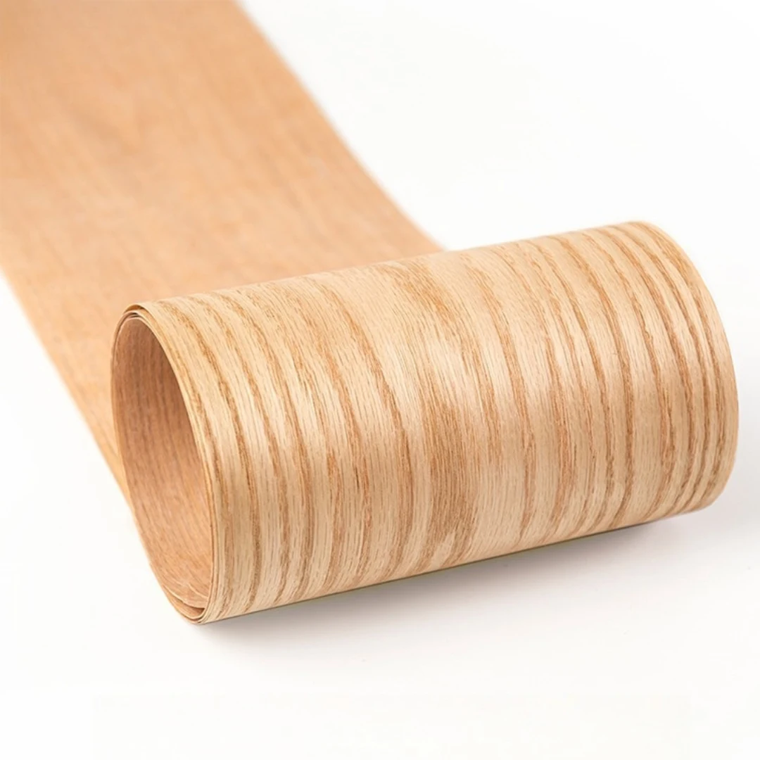 20x250cm Natural Red Oak Crown Cut Wood Veneer 0.4mm & 0.2mm Thick for Furniture Renovation DIY Crafts Car Interiors Decoration