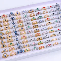 10/20/30/50Pcs/Lot Vintage Simple Evil Blue Eye Stainless Steel Rings For Women Men Fashion Gothic Jewelry Party Gifts Wholesale