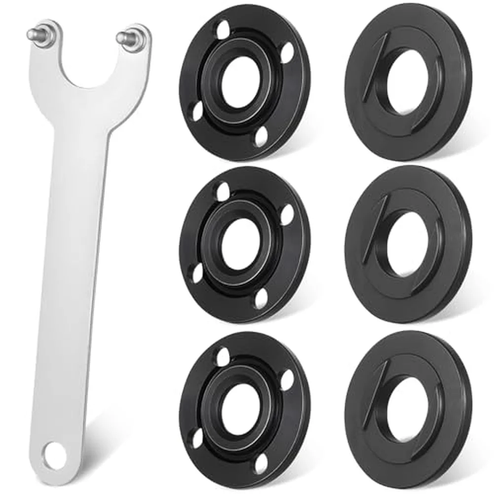 

Набор необходимых инструментов для владельцев угловых шлифовальных машин, включая ключи для фланцев и 6 внутренних и внешних фланцевых гаек для моделей с диаметром от 4 5/8 до 6 дюймов.