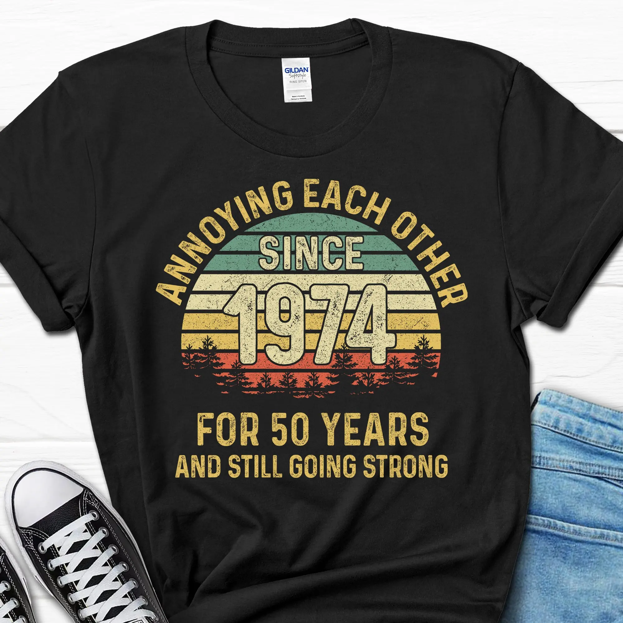 Funny 50th Wedding Anniversary T shirt Annoying Each Other Since 1974 50 Year Married for Mom and Dad