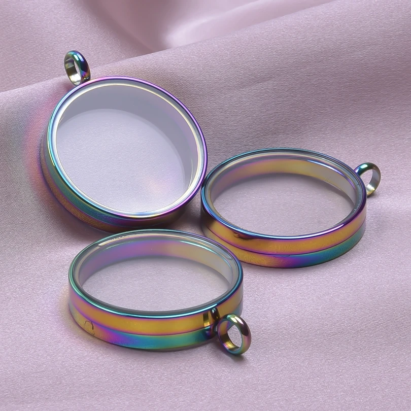 2PCS Rose Color Rainbow Charm Glass Medallions floating charms for living lockets Stainless Steel Pendants Craft Photo Jewelry image 6