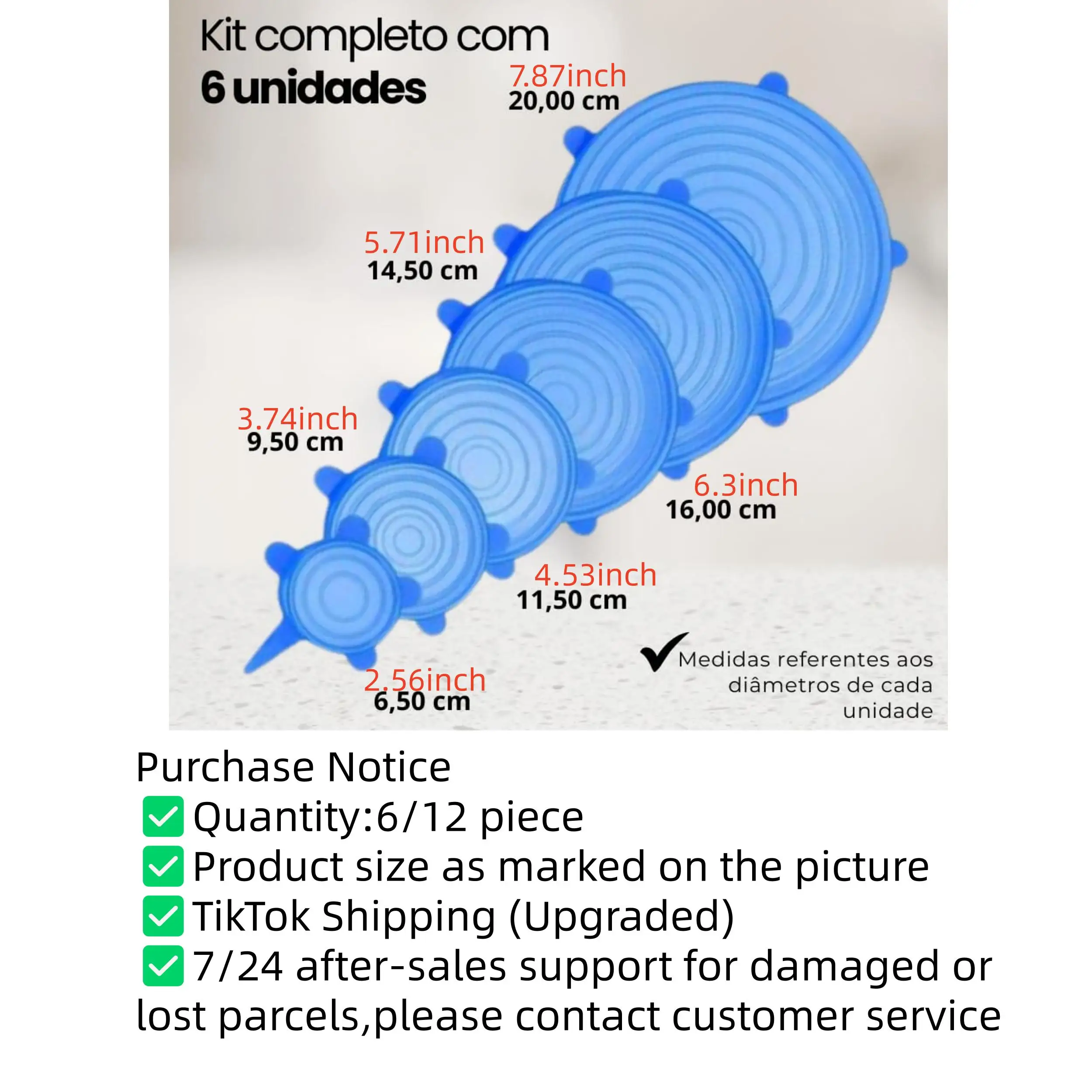 6/12PCS Silicone Airtight Lids Set - Reusable Stretchable Food Storage Covers, Fits Different Container Sizes, Dishwasher Safe, Space-Saving Kitchen Household Products for Bowls & Cups (Blue)