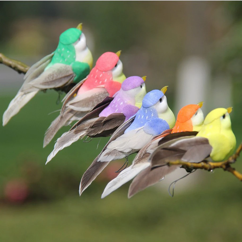 12 Pieces Multicolored Artificial Feathered Foam Birds, DIY Crafts Ornament, for