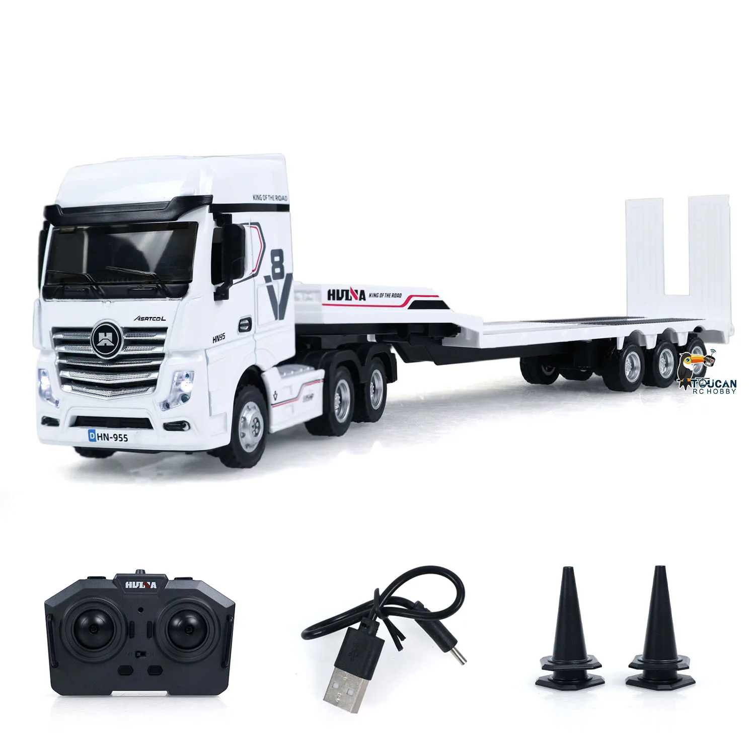 HUINA  9900  1/64 RTR RC Tractor Truck W/ 3Axle Semi Flatbed Trailer Lights Sound Effect Manual Support Legs  Remote Control Car