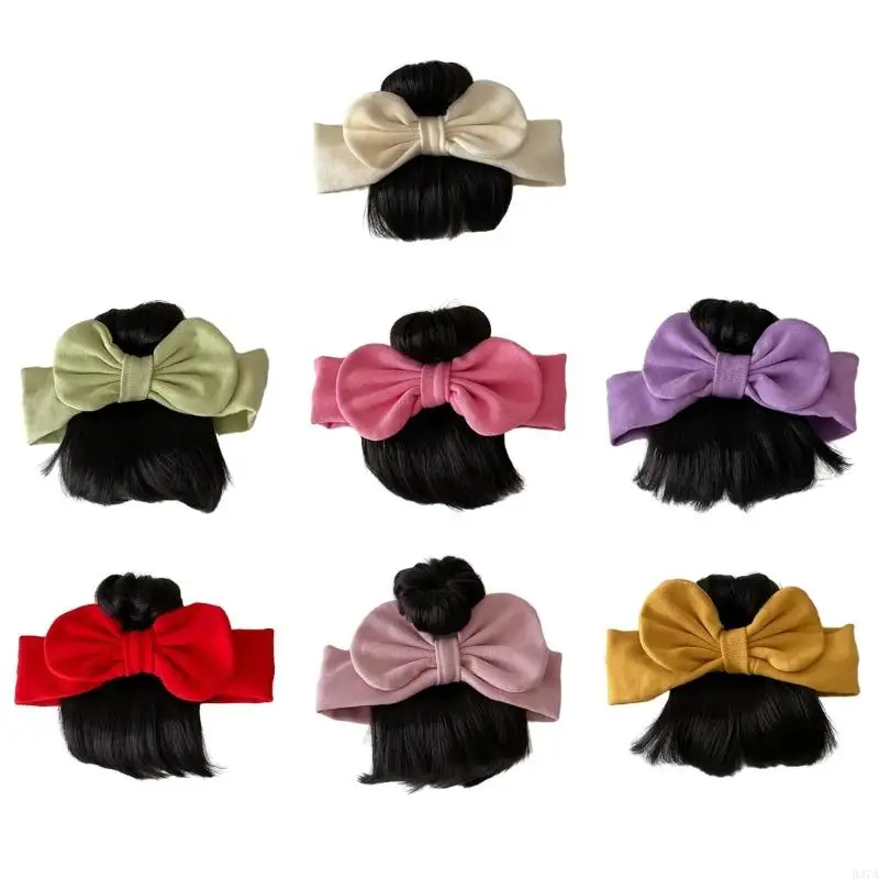 H37A Candy Colored Baby Bowknot Bangs Wigs Infant and Toddlers Fontanelle Protections Headband Lovely Girls Hair Accessories