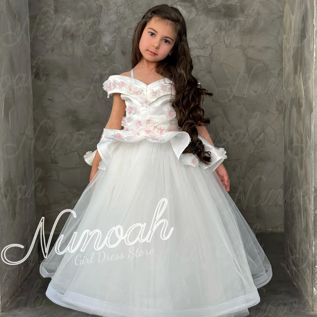 

Off The Shoulders Flower Girl Dresses for Wedding Floral Floor Length Girls Kids Birthday Party First Communion Party Gowns