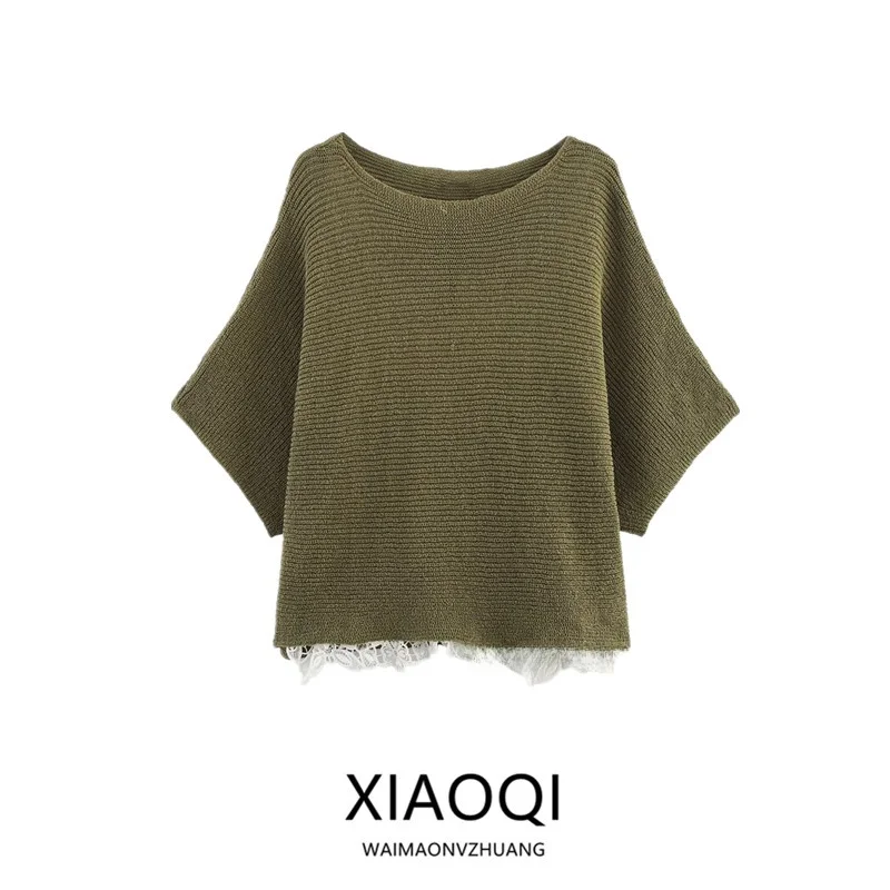 2025 Herbst Neue Ankunft frauen ort Sve Gestrickte Pullover One oulder Spleißen Design Faionable Casual Sle für Damen