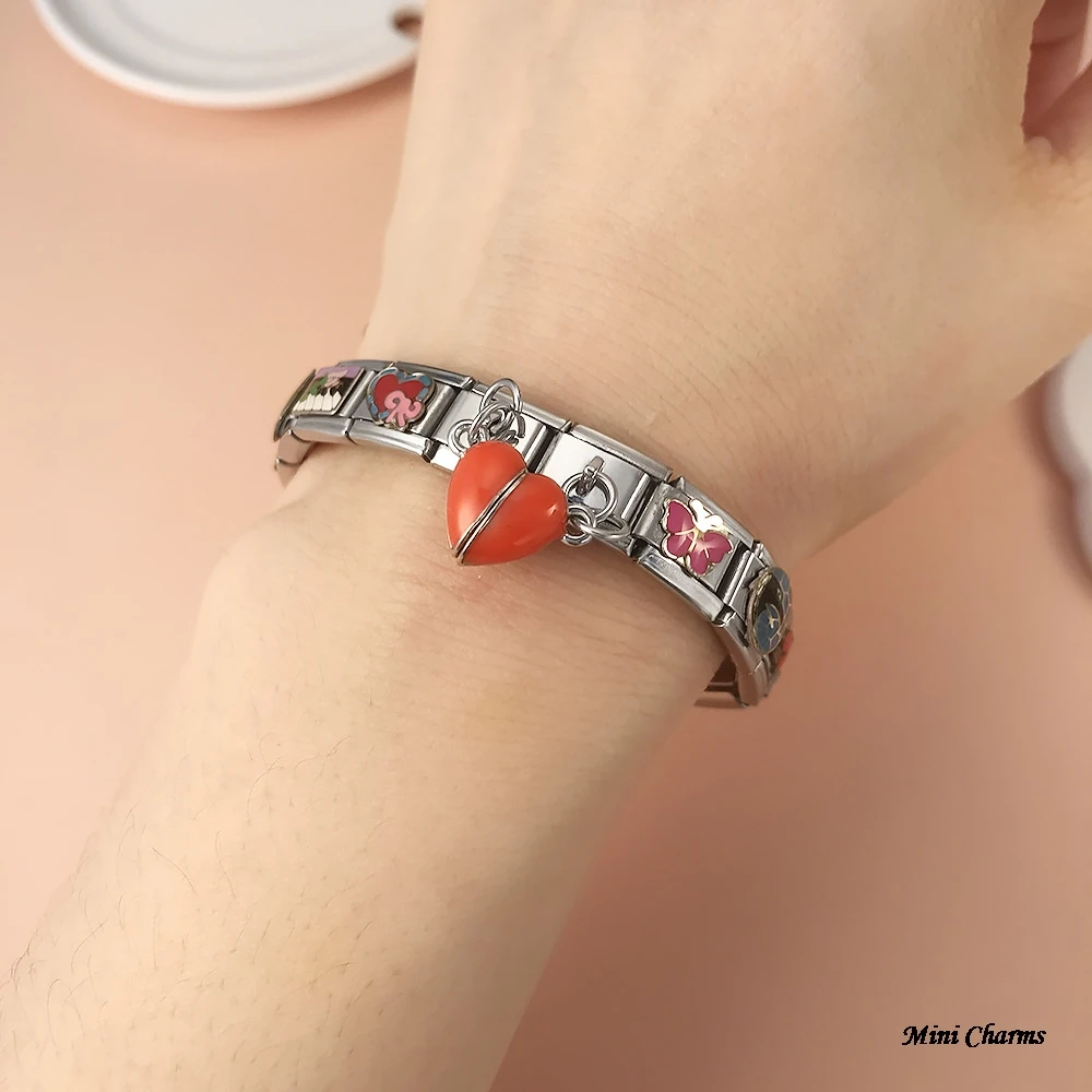 Abnehmbarer Leuchtender Magnetischer Anziehungs-Herzanhänger in Rot, Grün, Weiß, Passend für 9mm Edelstahl-Armbänder, DIY-Schmuck – Detail 5