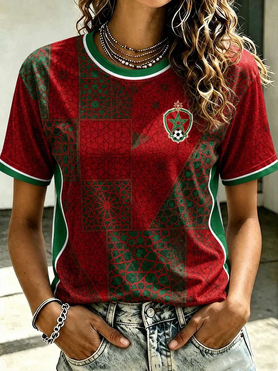 2027 Edition Moroccan Fan Football Training T-shirt Short Sleeve Fashionable And Comfortable - Family-Promoting Clothing