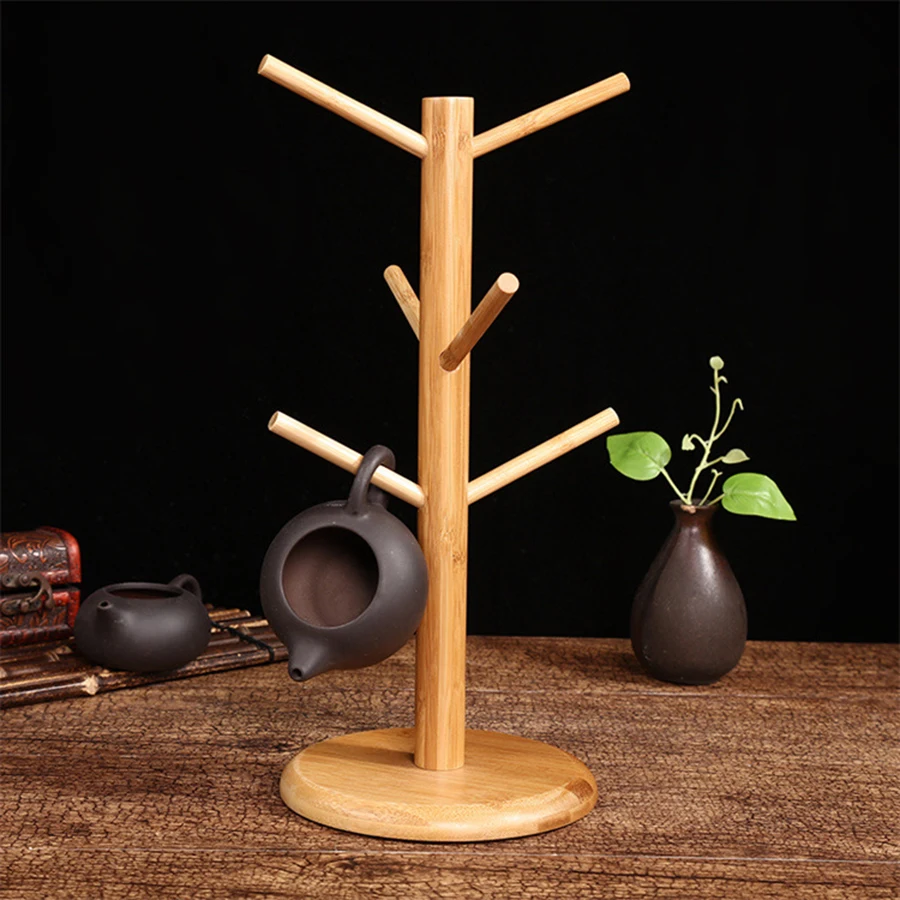 1PCS Multifunctional Bamboo Storage Rack Entryway Key Mug Drainage Shelf Storage Coffee & Tea Cup Holder Glass Mug Hanging Shelf
