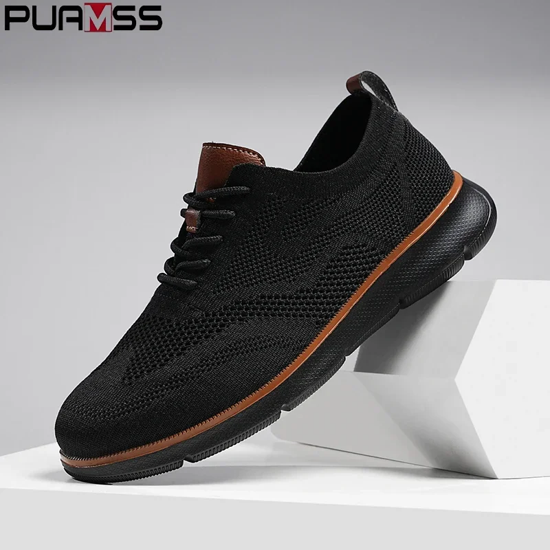 

PUAMSS Fashionable Avant Garde Men Sports Shoes Knitted Mesh Breathable Trendy Appearance Flat Shoes Versatile Street Shoes