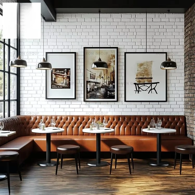 Luxury Modern Fast Food Table And Chair Set Coffee Shop Furniture Leather Wood Frame Commercial Restaurant Booth Sofa Seat