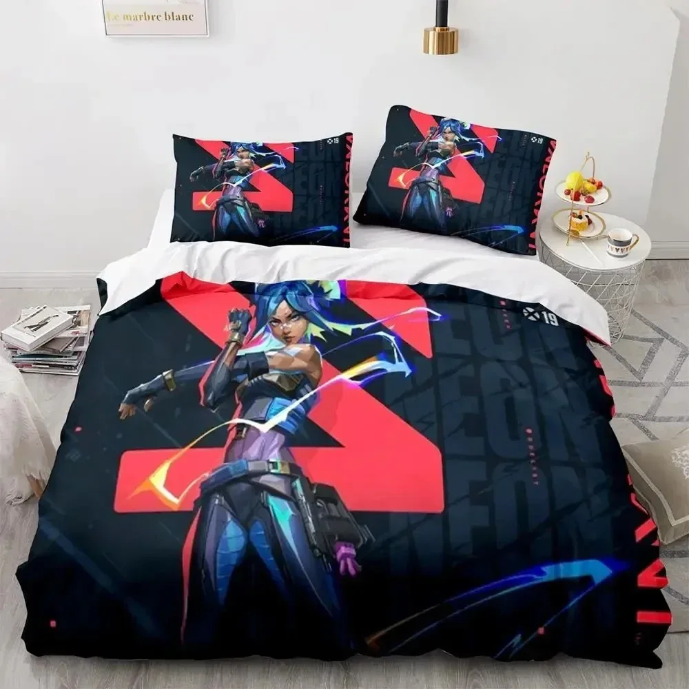 

3D Print Game Neon Valorant Bedding Set Duvet Cover Bed Set Quilt Cover Pillowcase Comforter king Queen Size Boys Adult Bedding