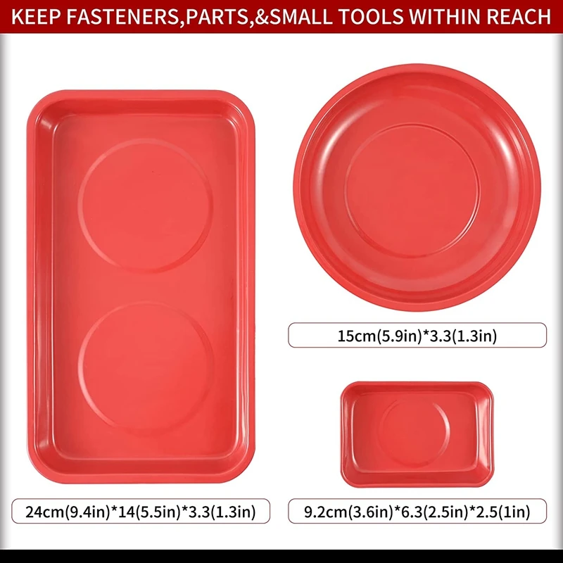 HOT SALE 3-Pcs Magnetic Tool Tray Set - Screws, Sockets, Bolts, Pins, Tools, Stay Vertical Magnetic Trays Tools Parts Tray Holde