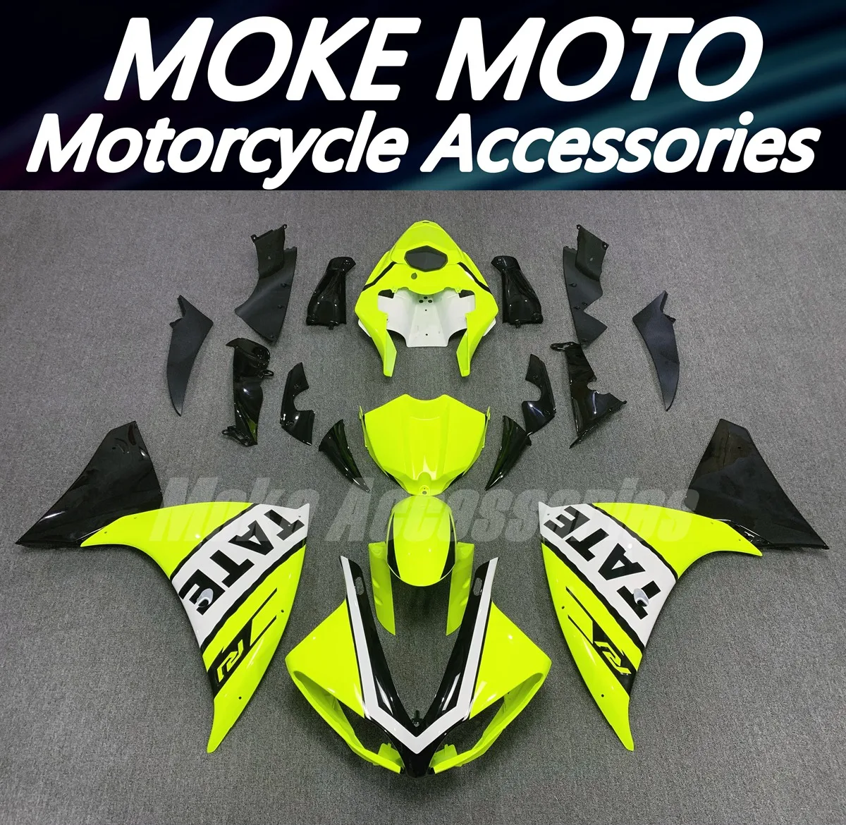 

Moke moto Motorcycle Fairings Kit Fit For yzf R1 2009 2010 2011 Bodywork Set High Quality Injection Neon Black Tate fluorescence