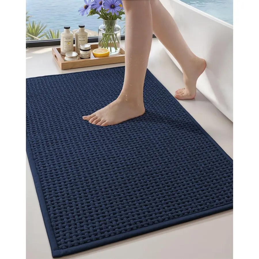 

Rubber Backed Waffle Bath Mat 36x24, Non Slip Machine Washable Bathroom Rugs, Soft Absorbent Chenille Boho Carpet for Bathroom F