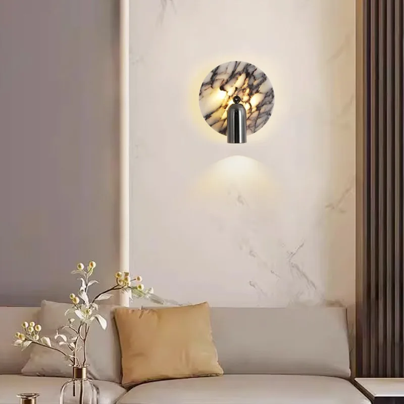 

Скандинавский современный настенный светильник из мрамора со светодиодами, для коридора, балкона, кабинета, железный вращающийся прикроватный светильник в скандинавском минималистичном стиле