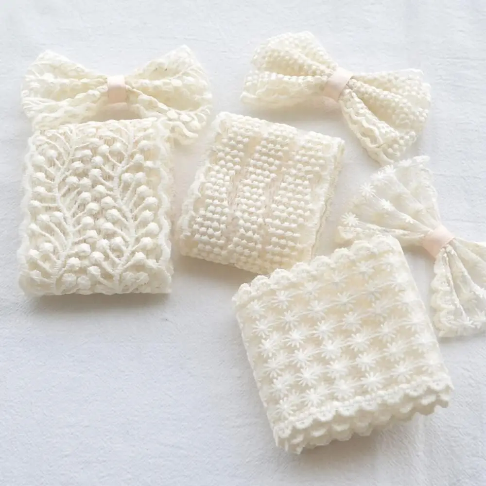 

2 Yards Beige Mesh Gauze Bow Embroidery Lace Fabric DIY Clothing Wedding Decoration Gift Wrapping Edging Accessories